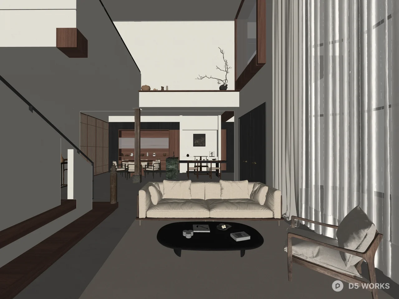 Minimalist Villa Living Room with Open Layout 3d model thumbnail 9