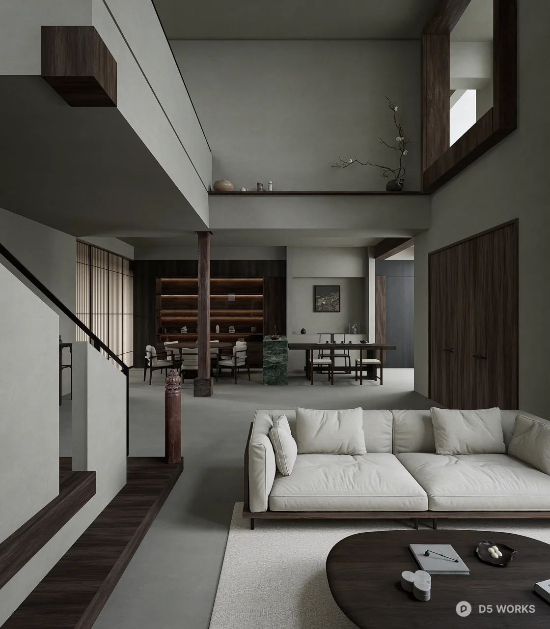 Minimalist Villa Living Room with Open Layout 3d model - Image 1