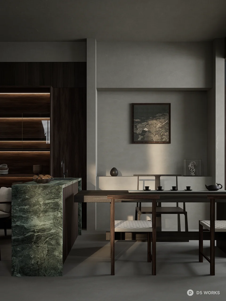 Minimalist Villa Living Room with Open Layout 3d model thumbnail 8