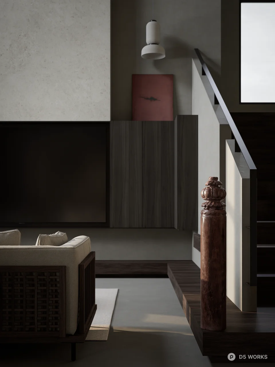 Minimalist Villa Living Room with Open Layout 3d model thumbnail 2