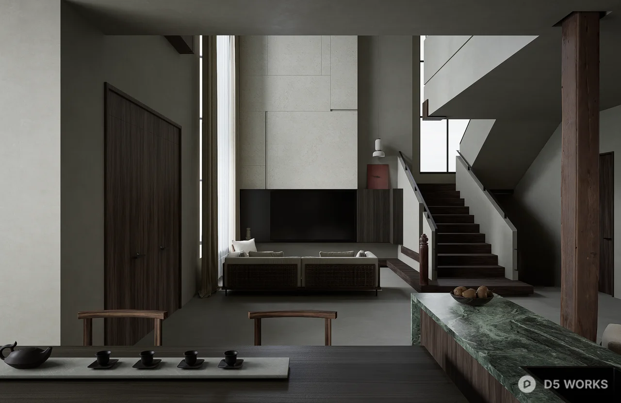 Minimalist Villa Living Room with Open Layout 3d model thumbnail 7