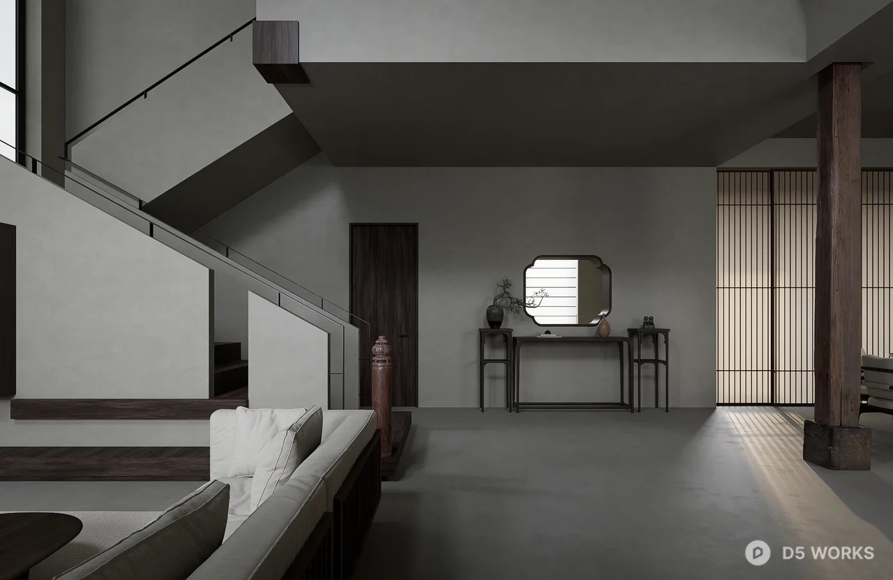 Minimalist Villa Living Room with Open Layout 3d model thumbnail 6