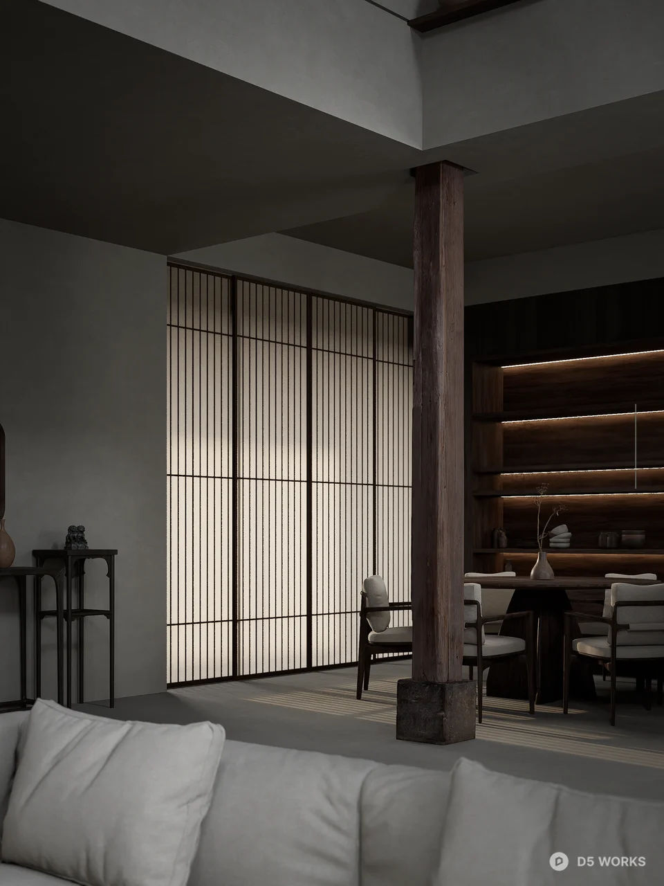 Minimalist Villa Living Room with Open Layout 3d model thumbnail 5