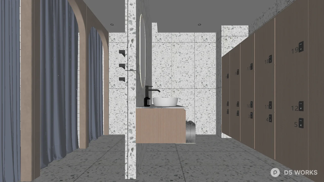Public Restroom Corridor With Lockers And Sink 3d model - Image 1