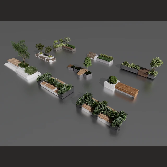 Modern Urban Planter and Bench Collection 3d model