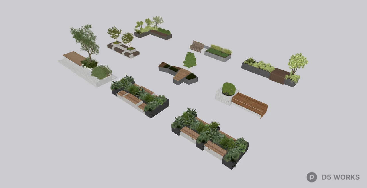 Modern Urban Planter and Bench Collection 3d model thumbnail 2