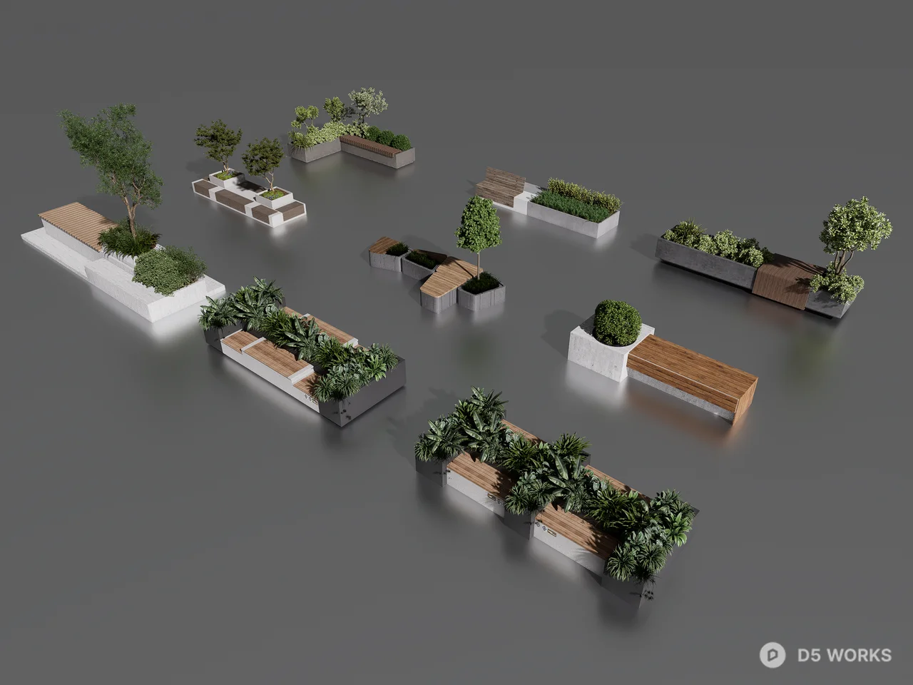 Modern Urban Planter and Bench Collection 3d model - Image 1