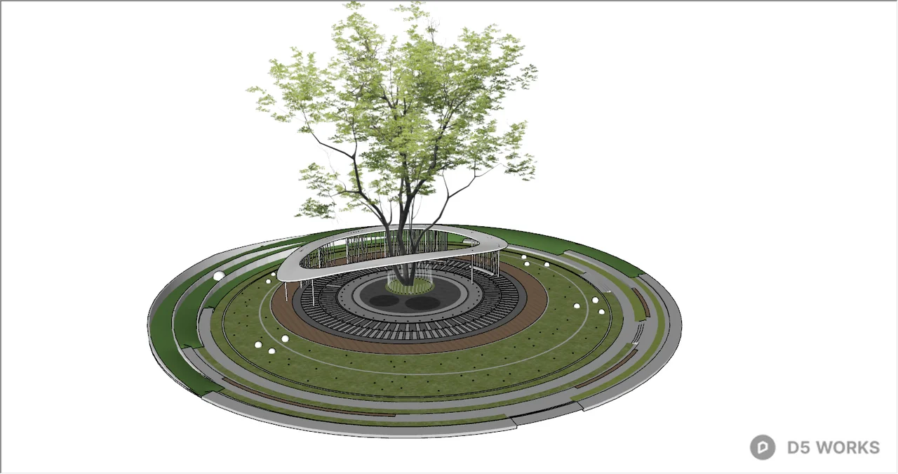 Circular Tree Pit With Bench 3d model - Image 1
