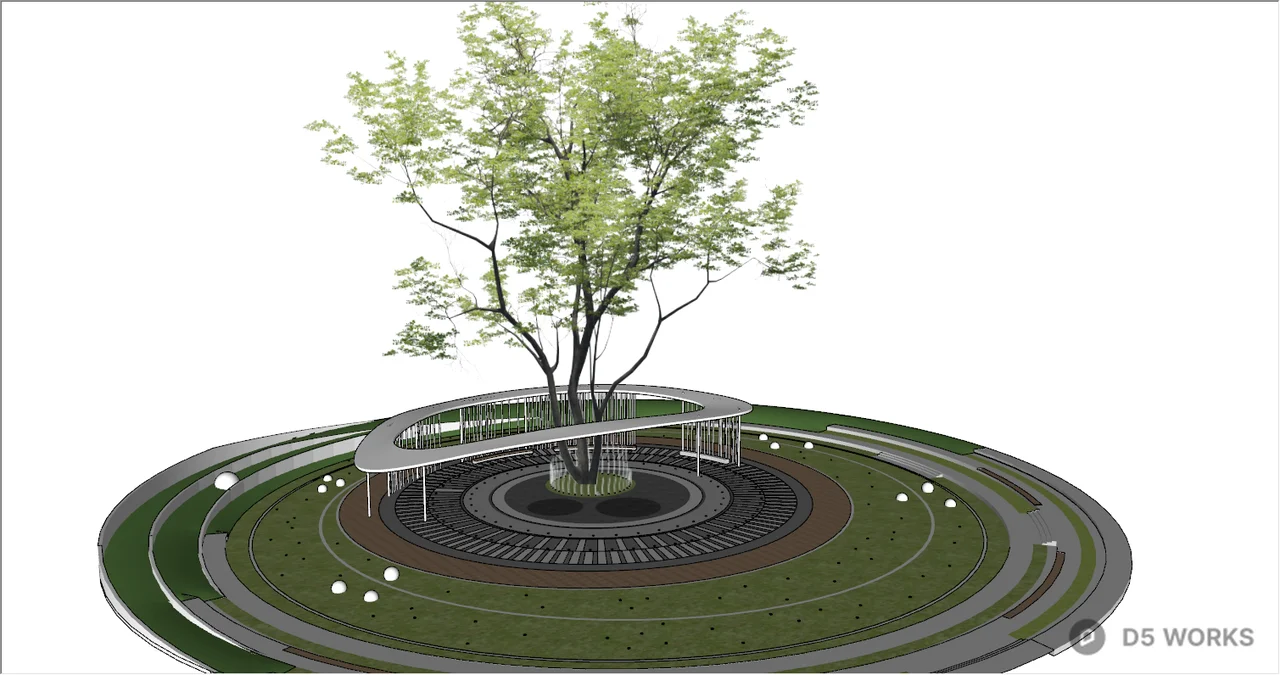 Circular Tree Pit With Bench 3d model thumbnail 2