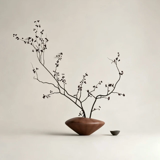 Minimalist Wabi-Sabi Ikebana Vase with Dried Branches 3d model