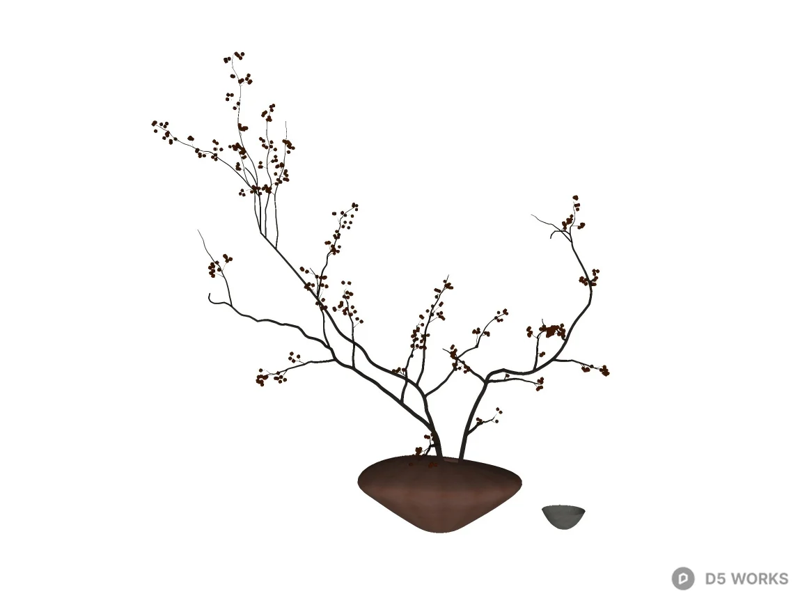 Minimalist Wabi-Sabi Ikebana Vase with Dried Branches 3d model thumbnail 2