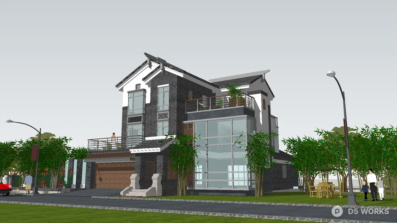 Modern Single-Family Villa With Glass Facade And Courtyard 3d model - Image 1