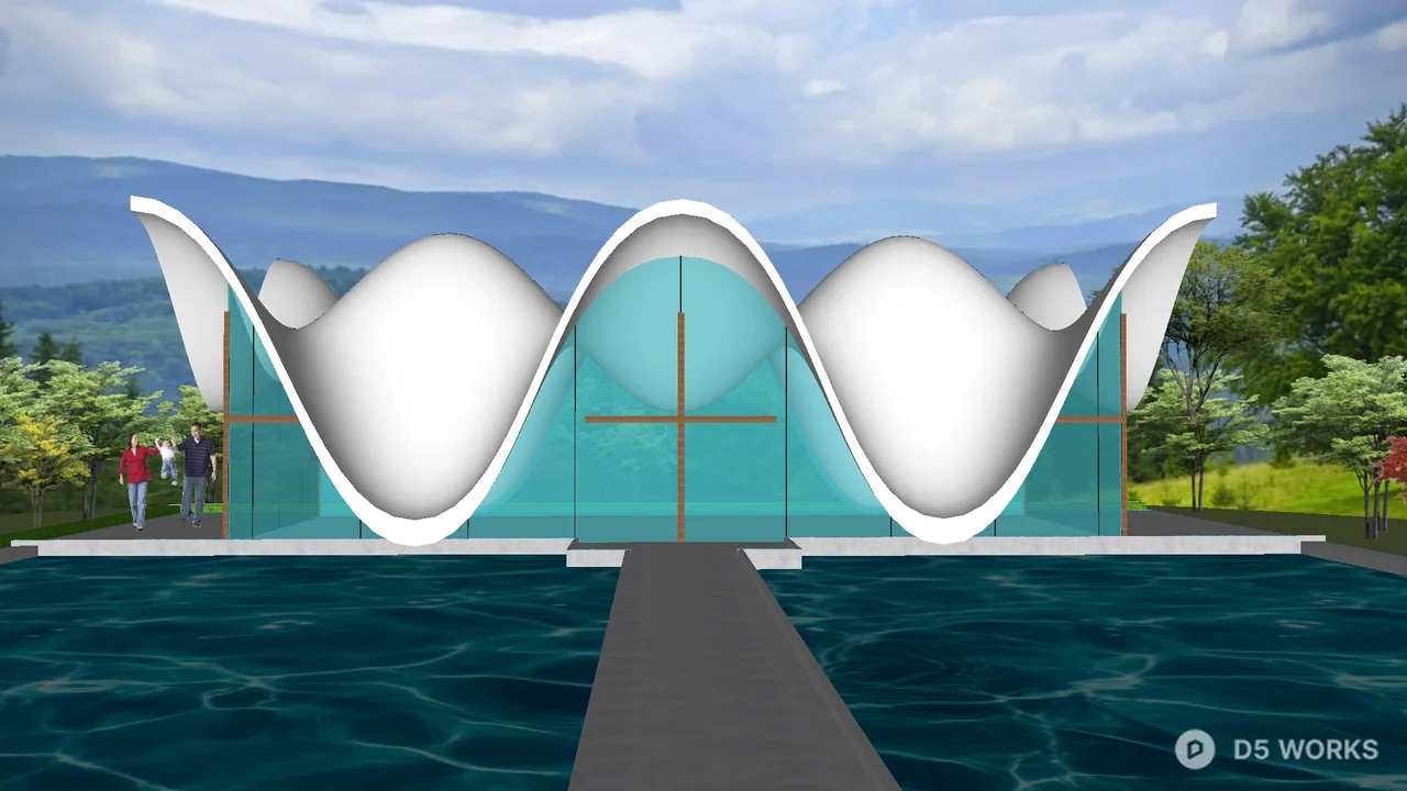 Waveform Pavilion With Waterfront View 3d model - Image 1