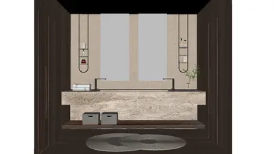 Minimalist Double Sink Bathroom With Marble Vanity 3d model