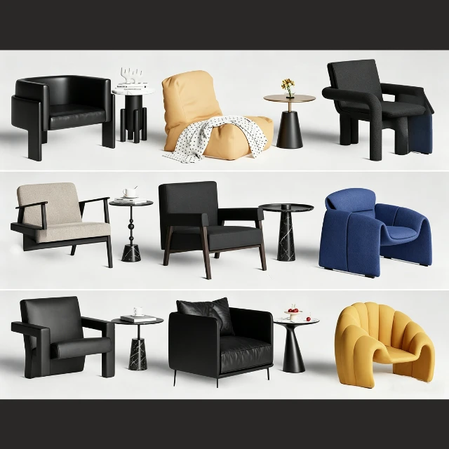 Modern Designer Armchair and Side Table Collection 3d model