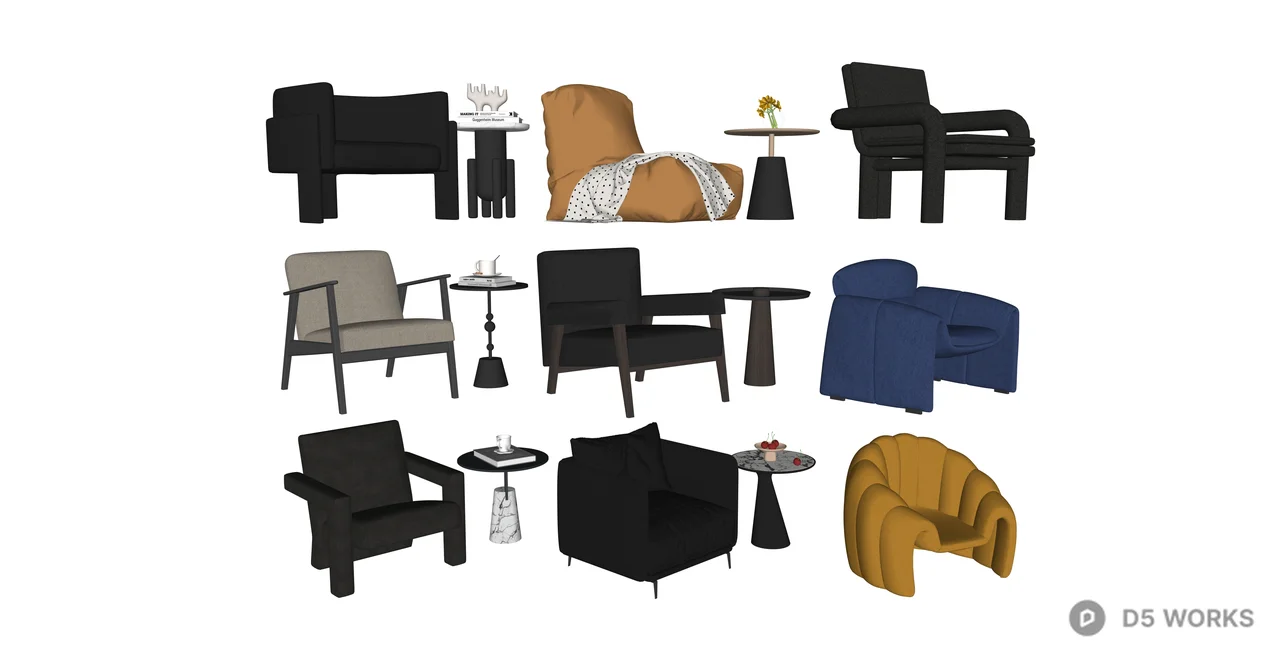 Modern Designer Armchair and Side Table Collection 3d model thumbnail 2
