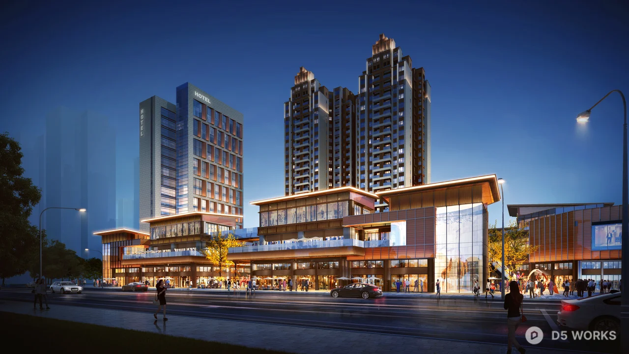 Commercial Complex At Dusk 3d model - Image 1