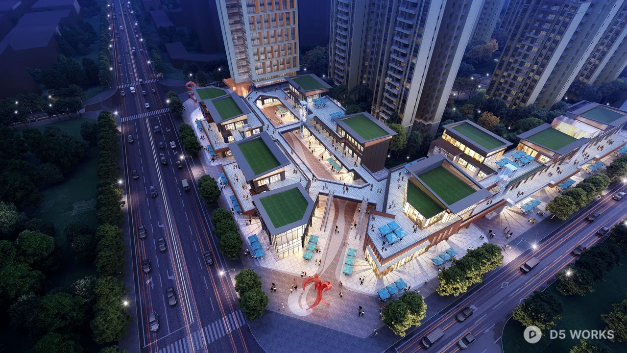 Commercial Complex At Dusk 3d model thumbnail 3