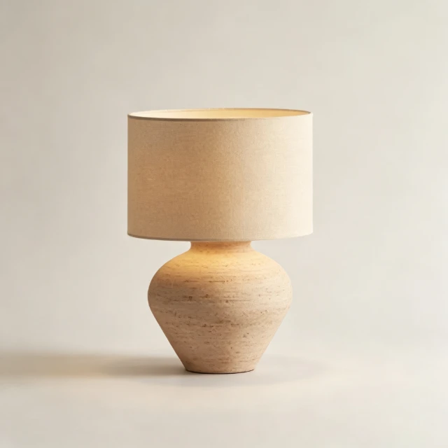 Rustic Ceramic Table Lamp with Linen Shade 3d model