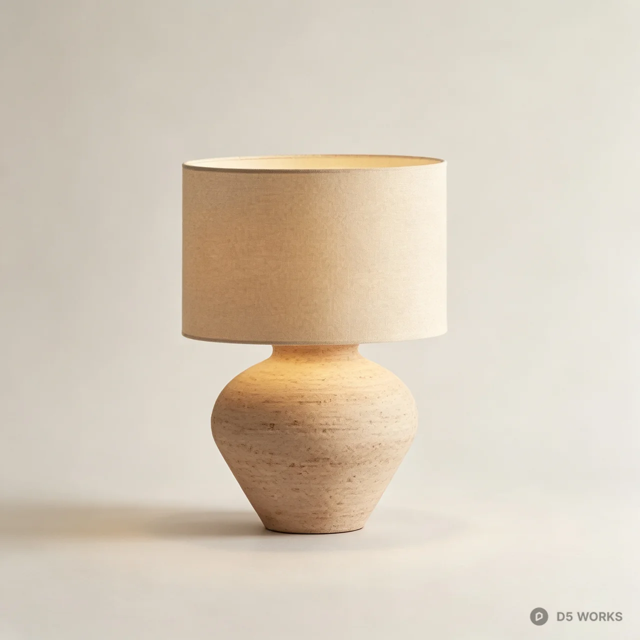 Rustic Ceramic Table Lamp with Linen Shade 3d model - Image 1