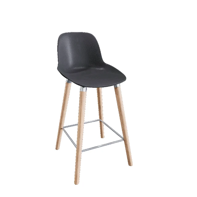 Modern Scandinavian Bar Stool with Wooden Legs 3d model