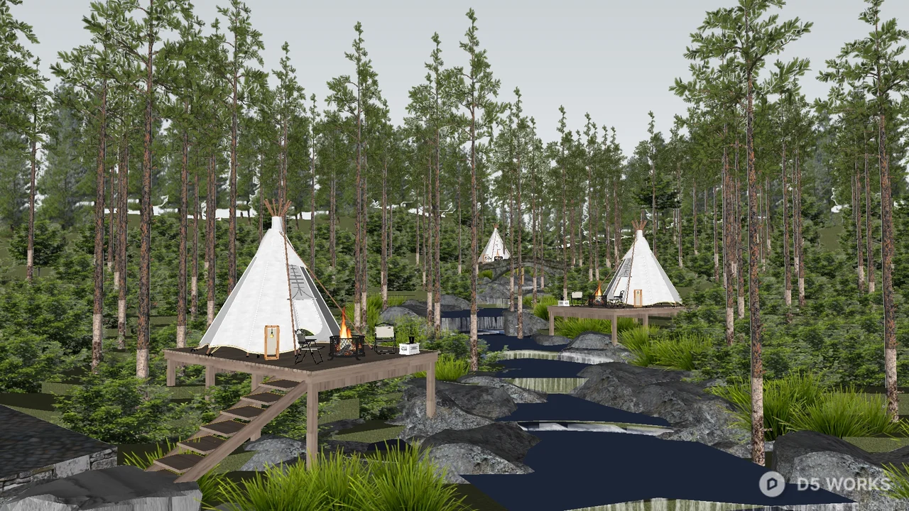 Glamping Campsite In Forested Area 3d model - Image 1