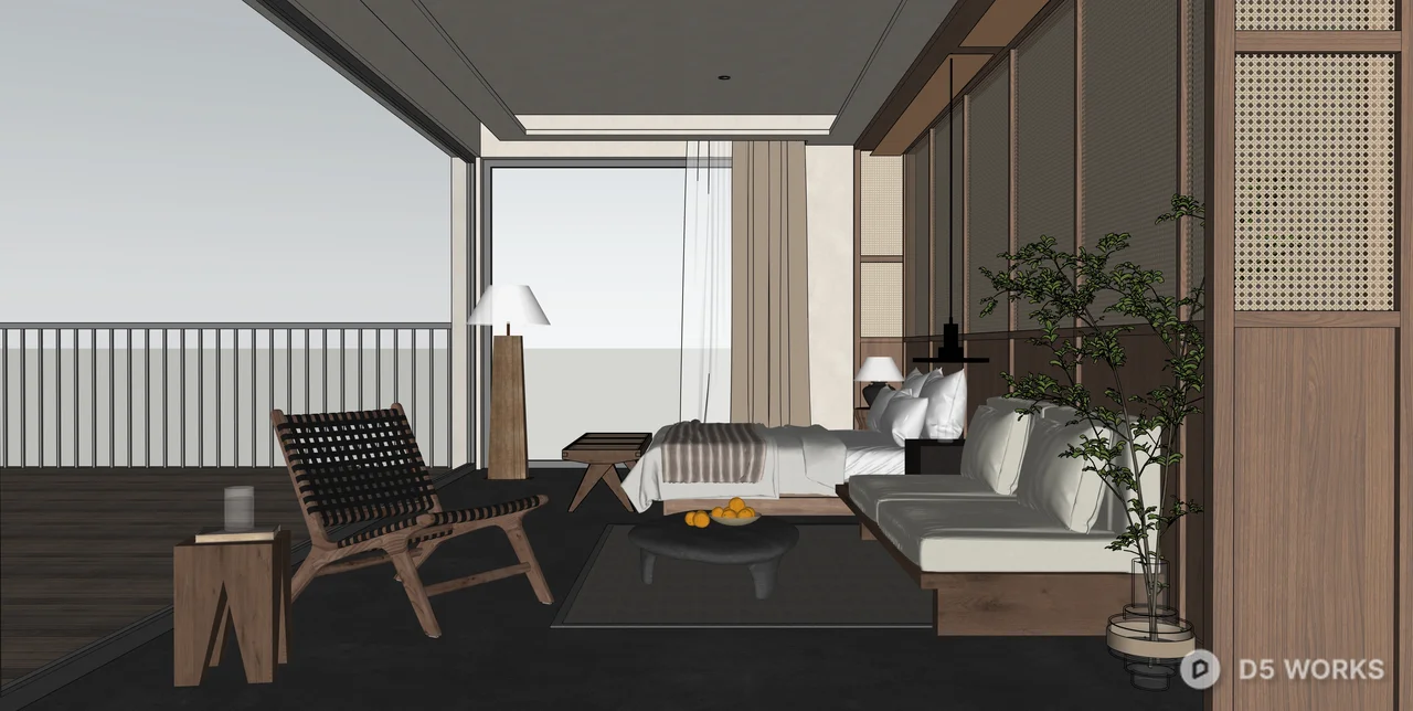 Modern Zen Bedroom Interior Scene 3d model thumbnail 2