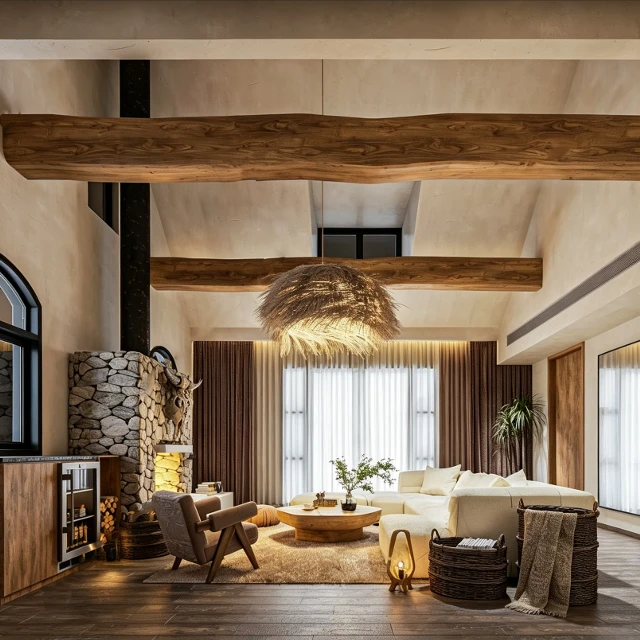 Modern Rustic Living Room Interior Scene 3d model