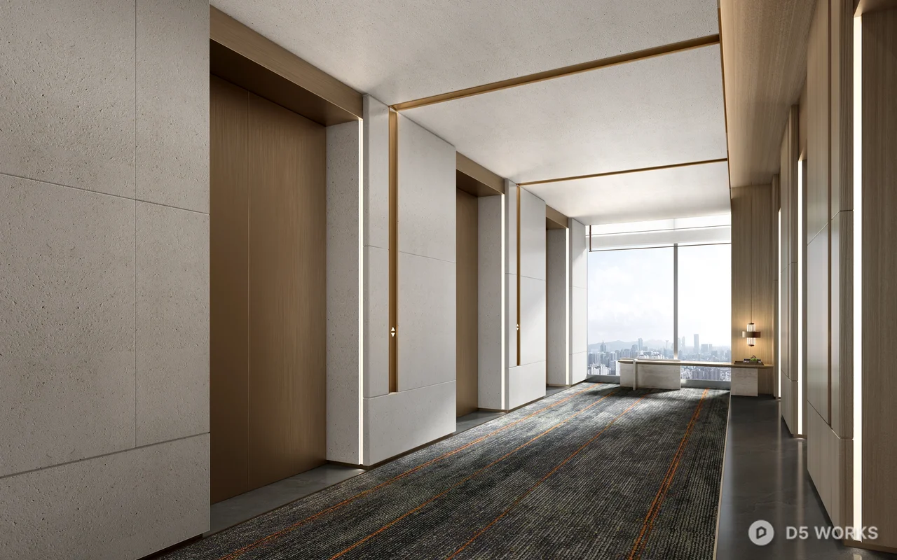 Modern Elevator Lobby With Linear Lighting 3d model - Image 1