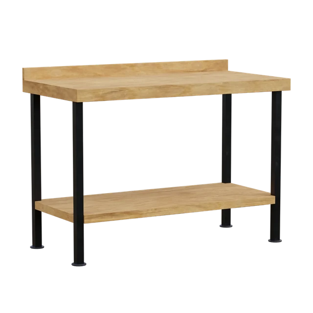 Industrial Wooden Workbench with Metal Frame 3d model