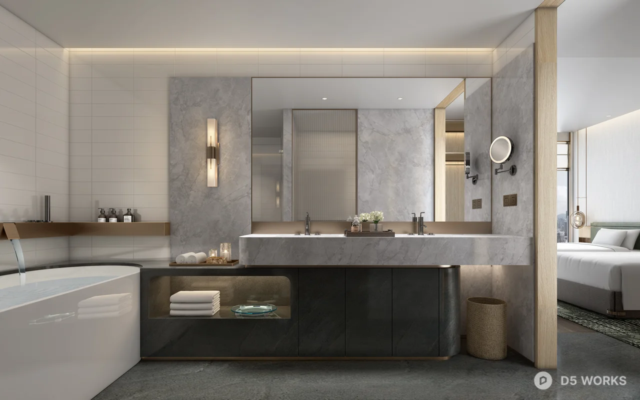 Modern Hotel Room with City View 3d model thumbnail 2
