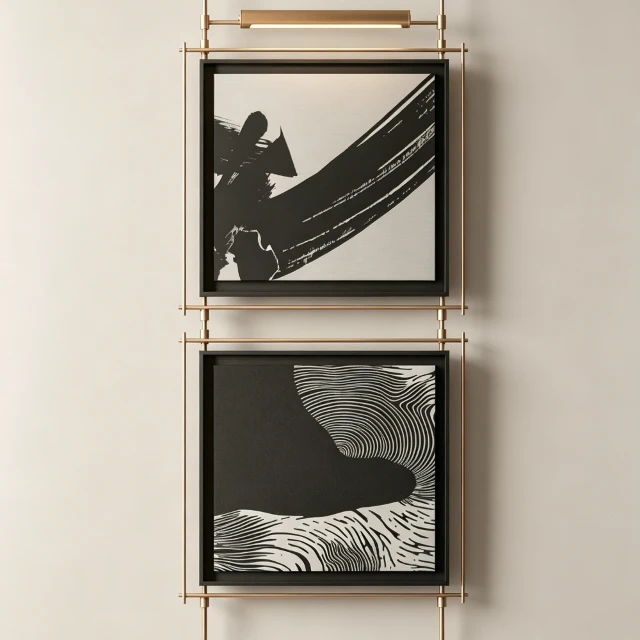 Modern Abstract Diptych Wall Art with Brass Frame 3d model