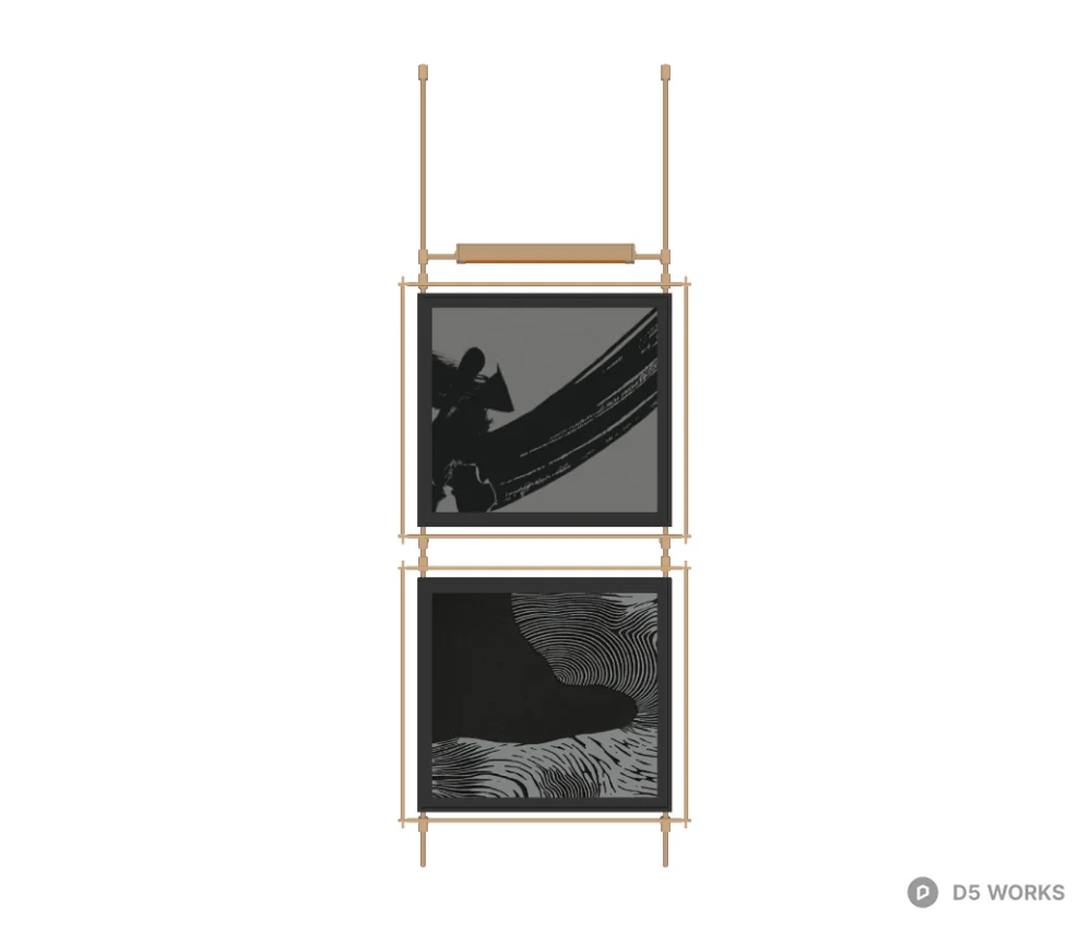 Modern Abstract Diptych Wall Art with Brass Frame 3d model thumbnail 2