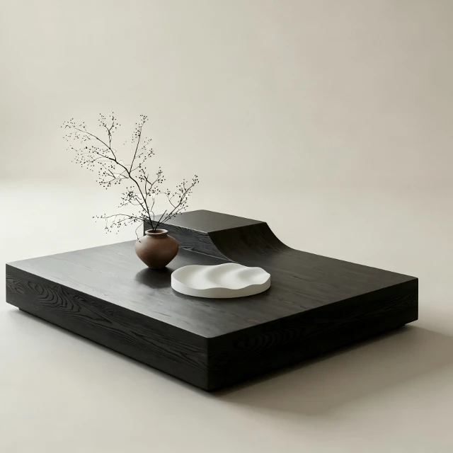 Minimalist Charred Oak Low Coffee Table 3d model