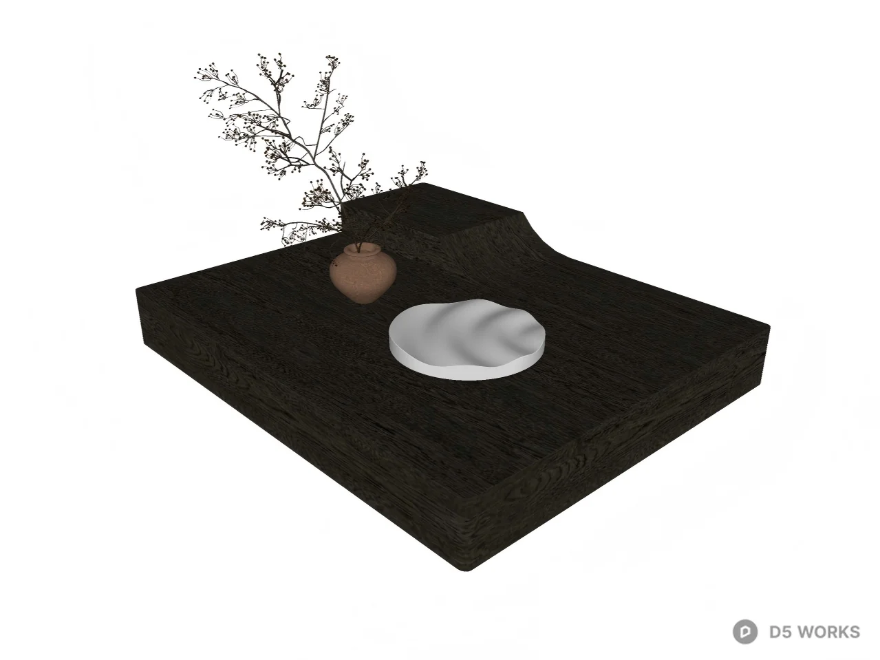Minimalist Charred Oak Low Coffee Table 3d model thumbnail 2
