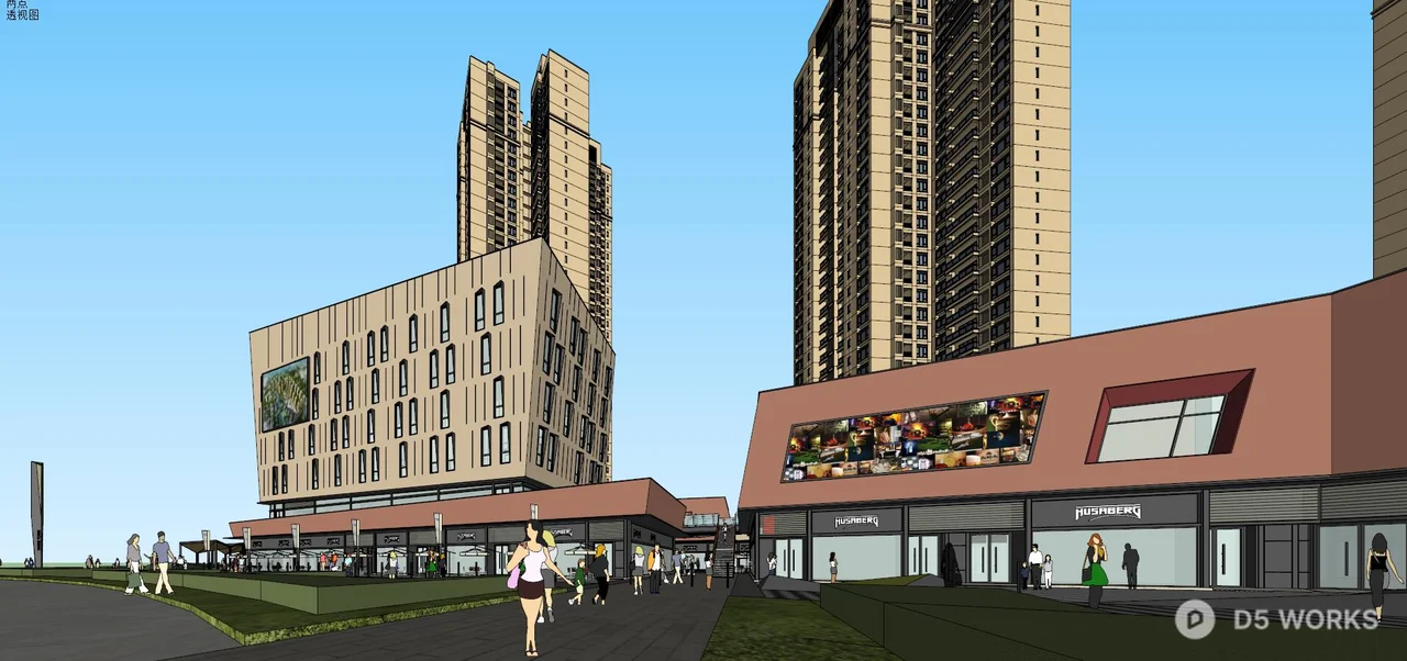 Commercial Street Landscape with Modern Architecture 3d model thumbnail 2