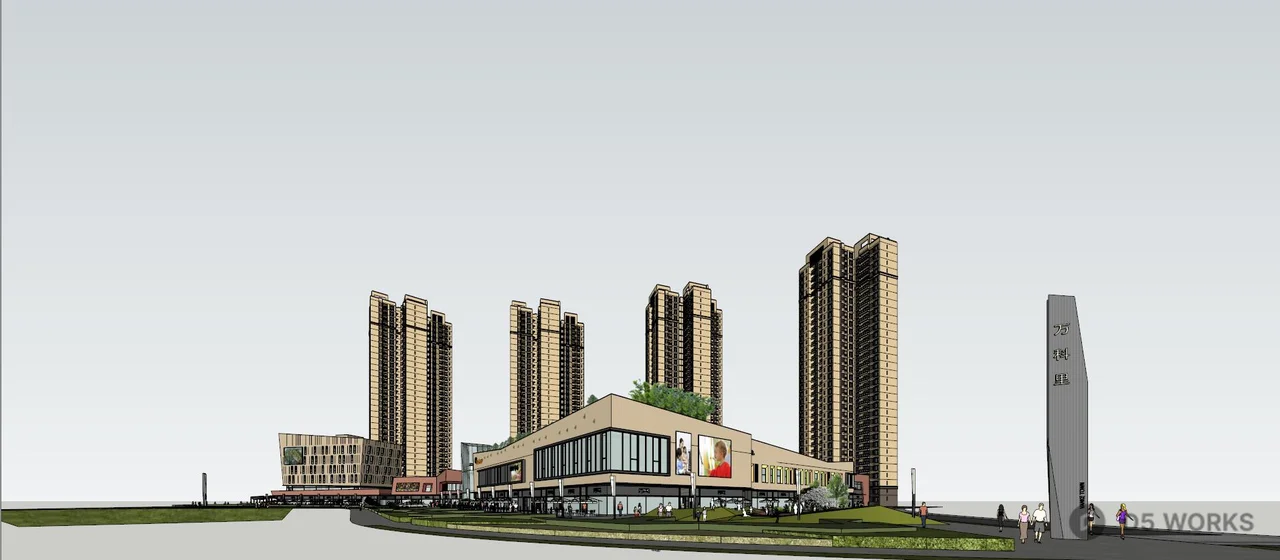 Commercial Street Landscape with Modern Architecture 3d model thumbnail 5
