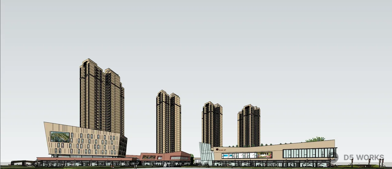 Commercial Street Landscape with Modern Architecture 3d model thumbnail 3