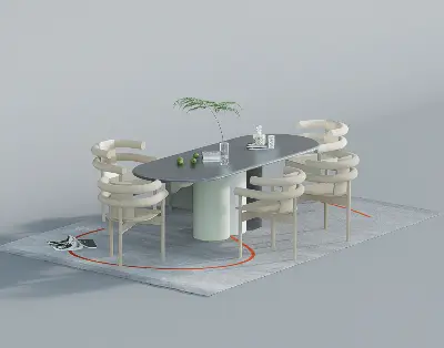 Modern Dining Table With Curved Chairs 3d model
