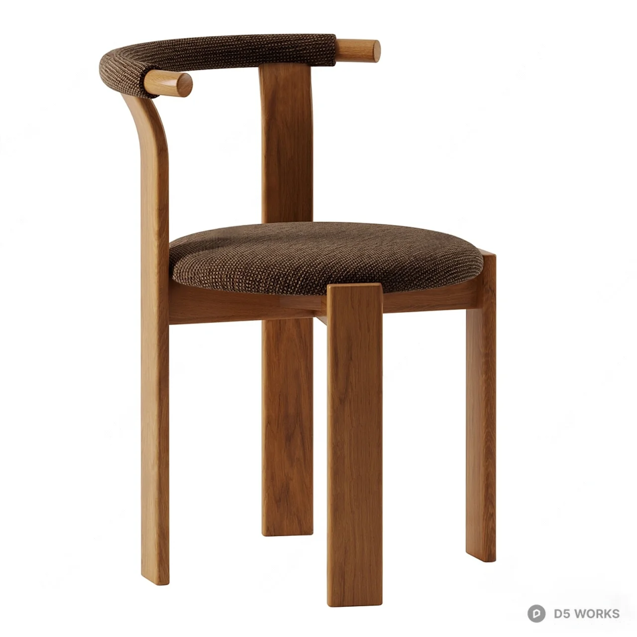 Curved Backrest Wooden Dining Chair 3d model - Image 1