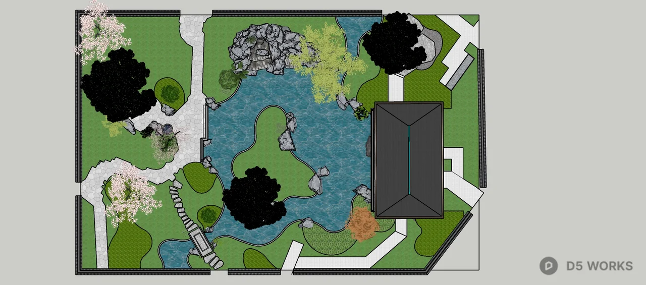 Modern Villa Courtyard With Greenery And Pathway 3d model thumbnail 2