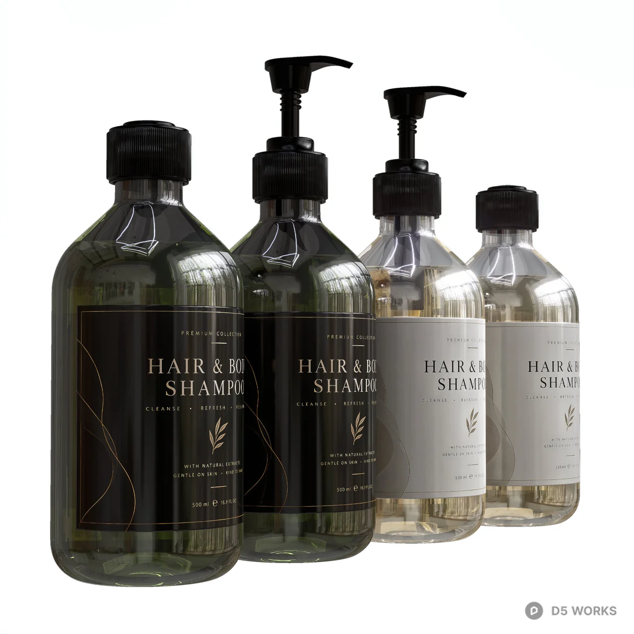 Minimalist Hair and Body Shampoo Bottle Set 3d model thumbnail 2