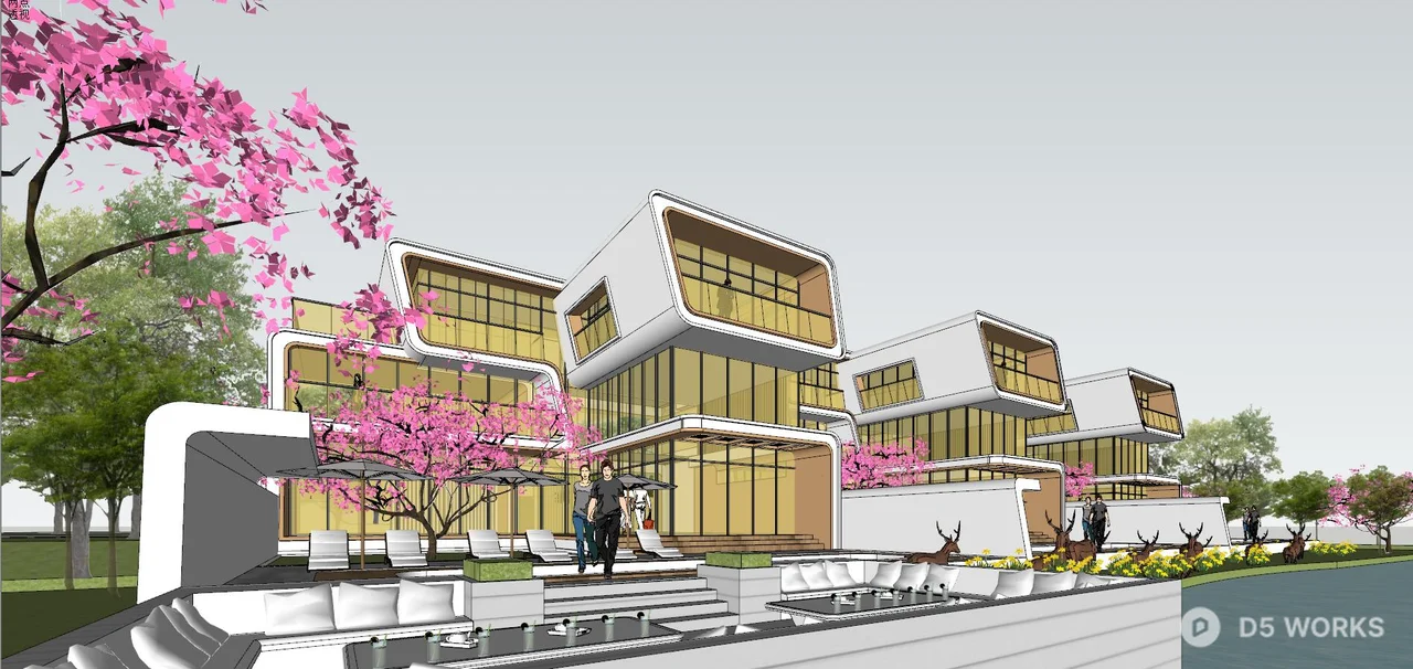 Modern Lakeside Linked Villas 3d model thumbnail 3