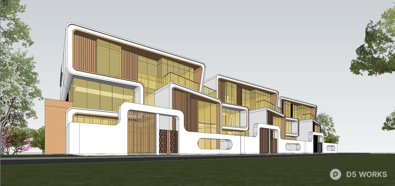 Modern Lakeside Linked Villas 3d model thumbnail 4