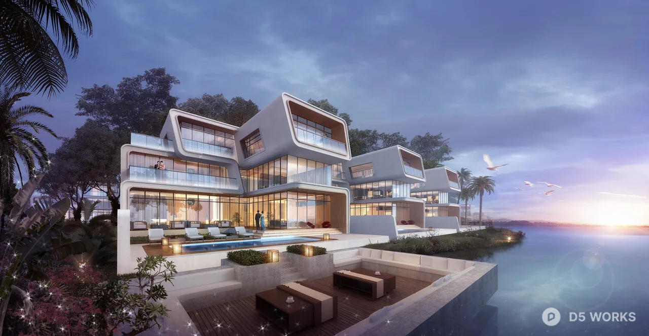 Modern Lakeside Linked Villas 3d model thumbnail 2