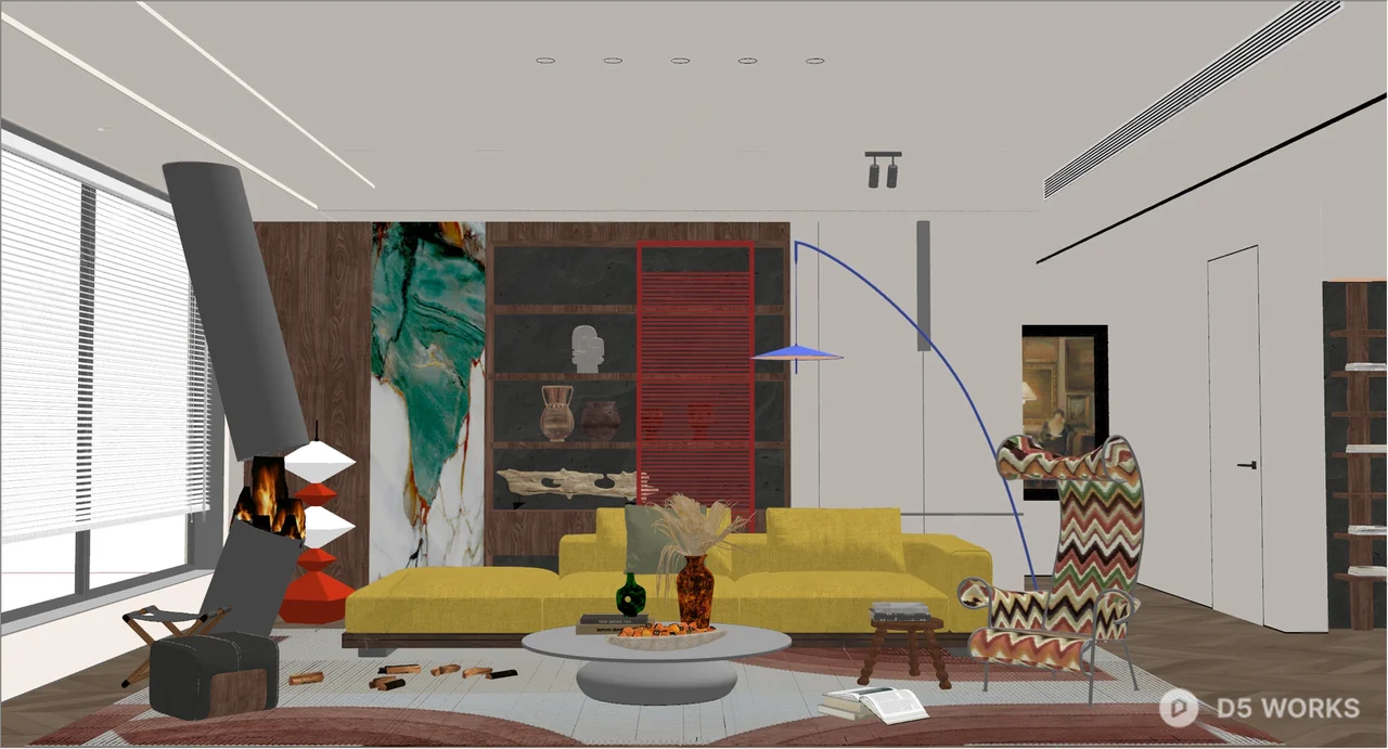 Modern Colorful Living Room With Artistic Decor 3d model thumbnail 2