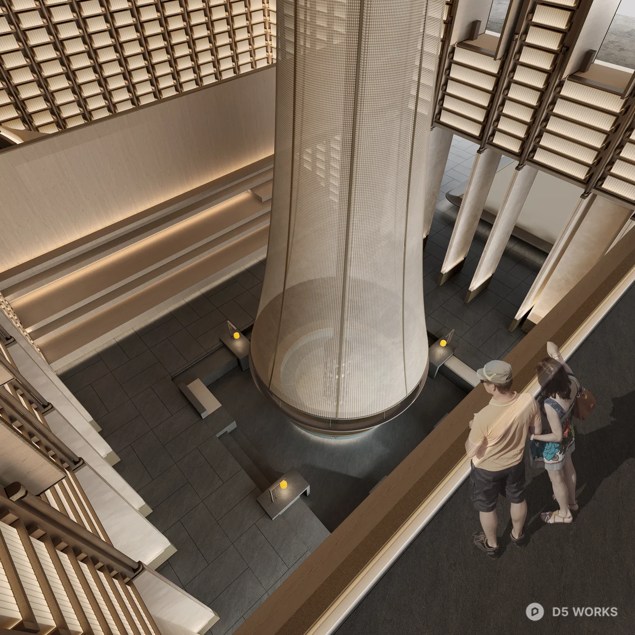 Minimalist Luxury Hotel Lobby With Central Water Feature 3d model thumbnail 2