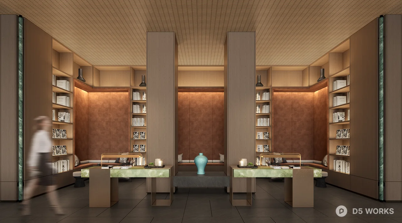 Minimalist Luxury Hotel Lobby With Central Water Feature 3d model thumbnail 4