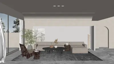 Minimalist Living Room with Neutral Tones 3d model