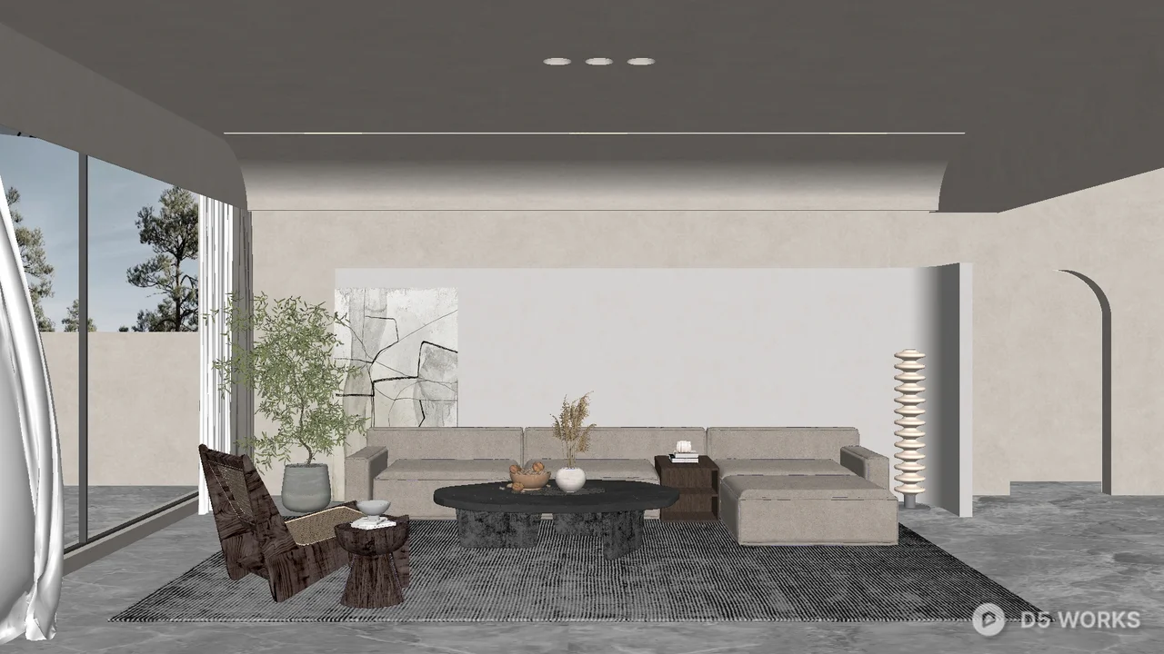Minimalist Living Room with Neutral Tones 3d model - Image 1